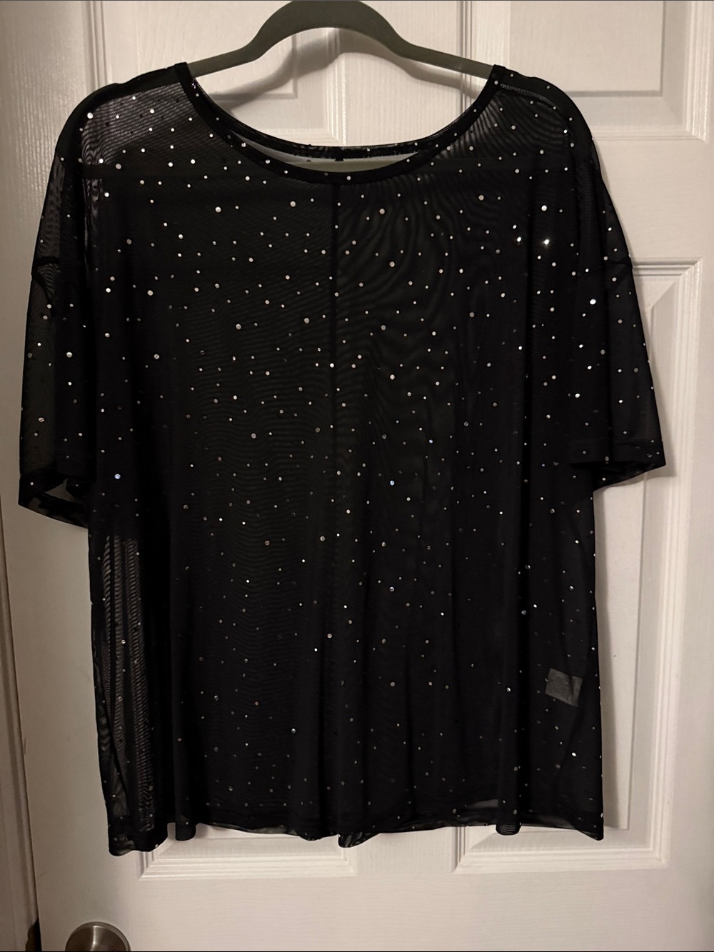 Sheer Black w/ Silver Polka Dots Top